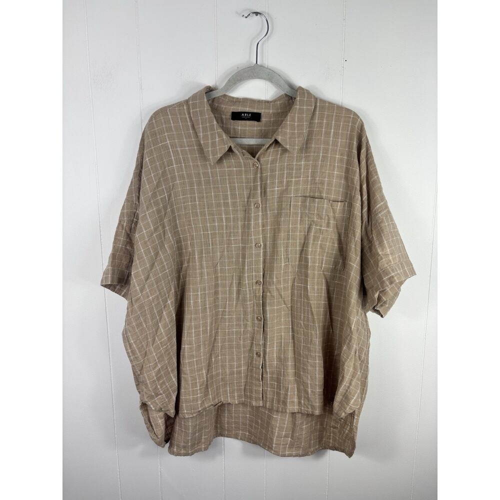 ABLE Brown Beige Plaid Collared Button Down Shirt Cotton Plus Size 1X Lagenlook